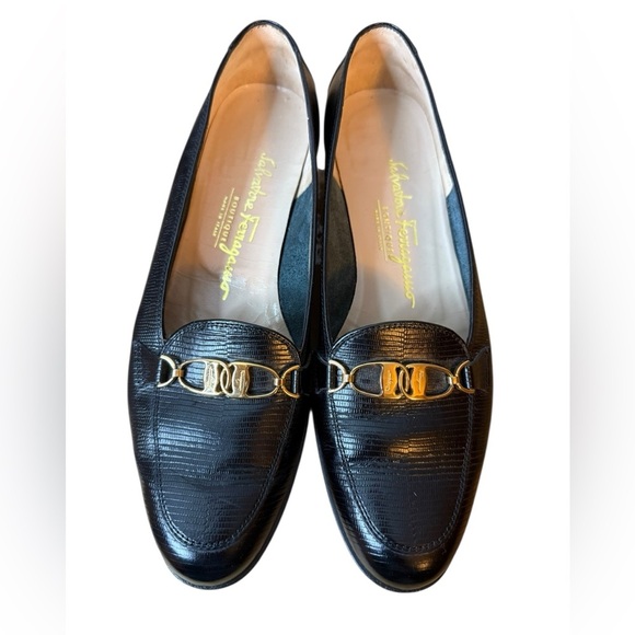Salvatore Ferragamo Black Gancini Buckle Leather Loafers